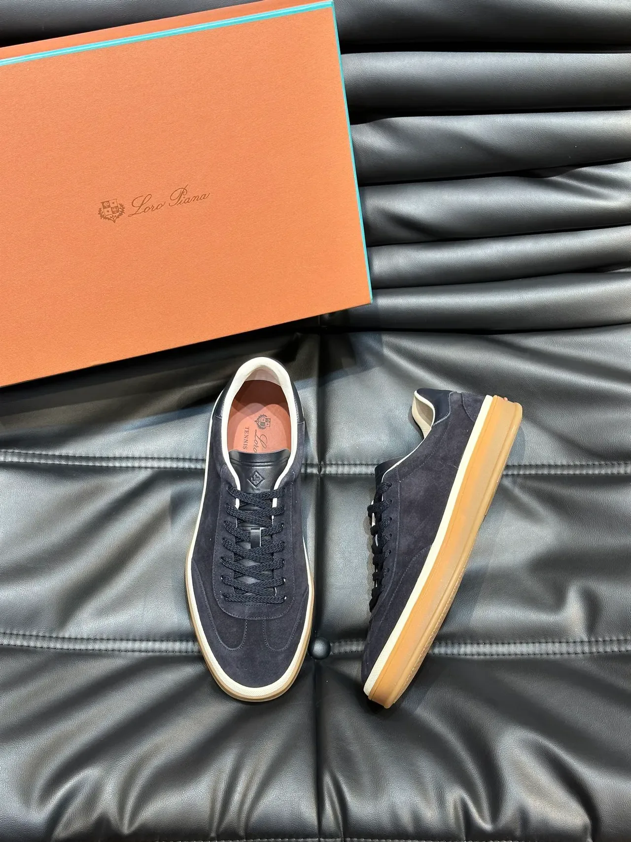 Black Beige Suede Upper Leather Heel Tab Sneakers 5