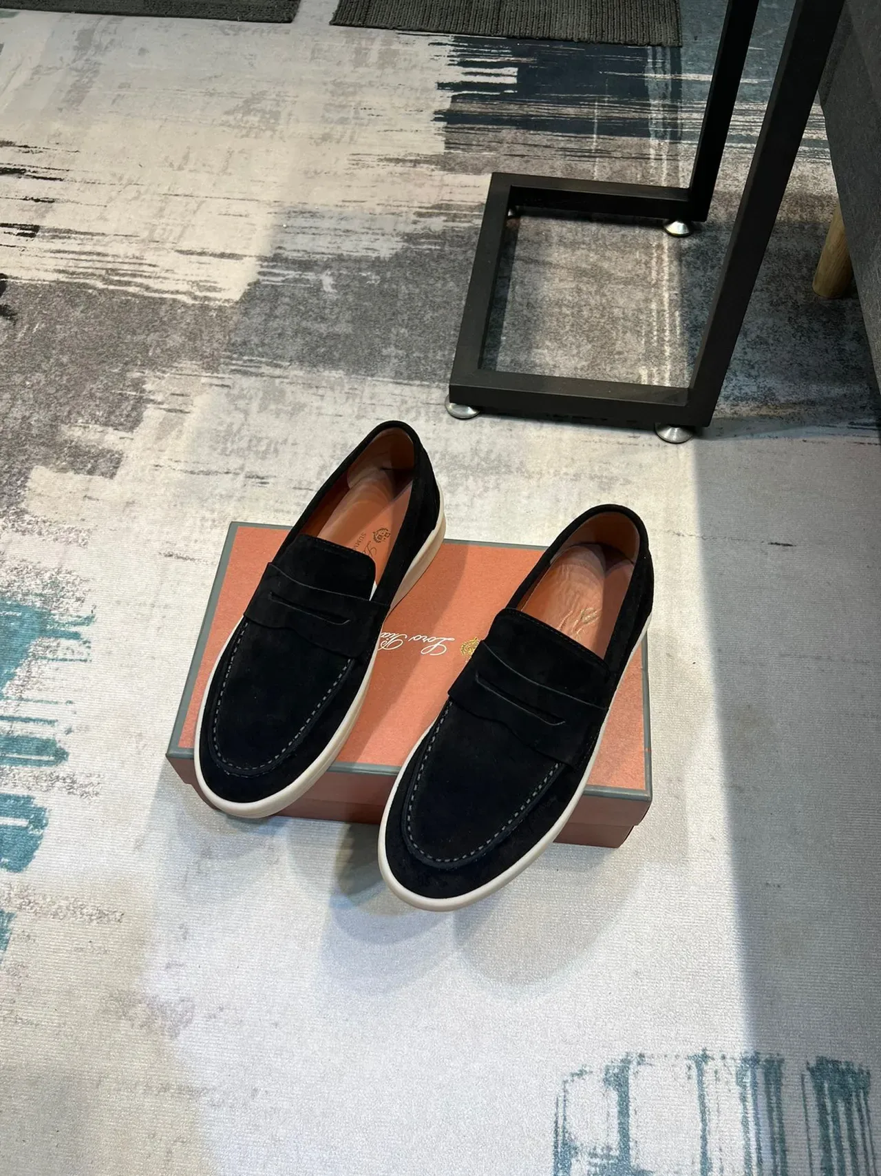 Black Beige Suede Upper Penny Strap Loafer 5