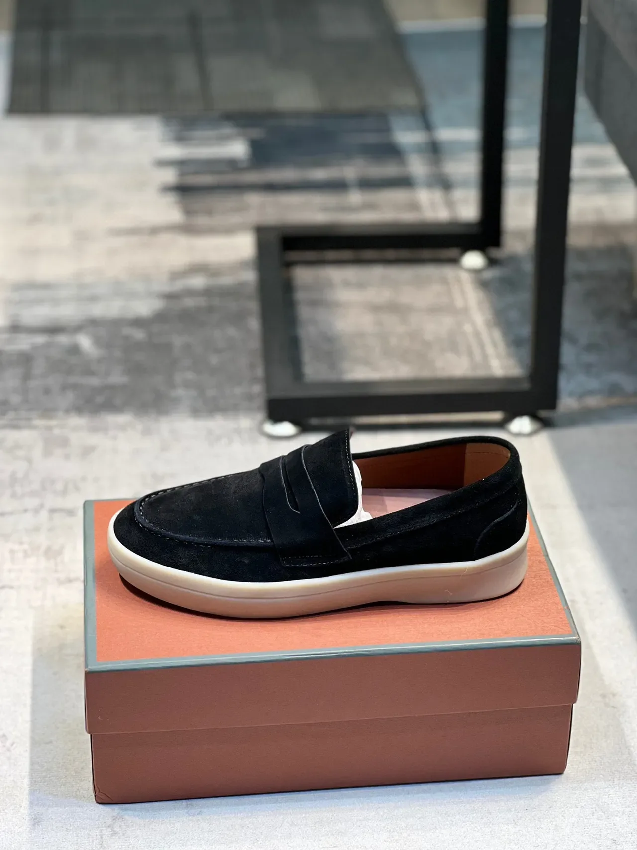 Black Beige Suede Upper Penny Strap Loafer 9