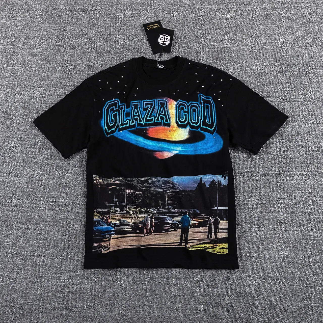 Black Blue Graphic-Print Oversized Fit T-Shirt 2