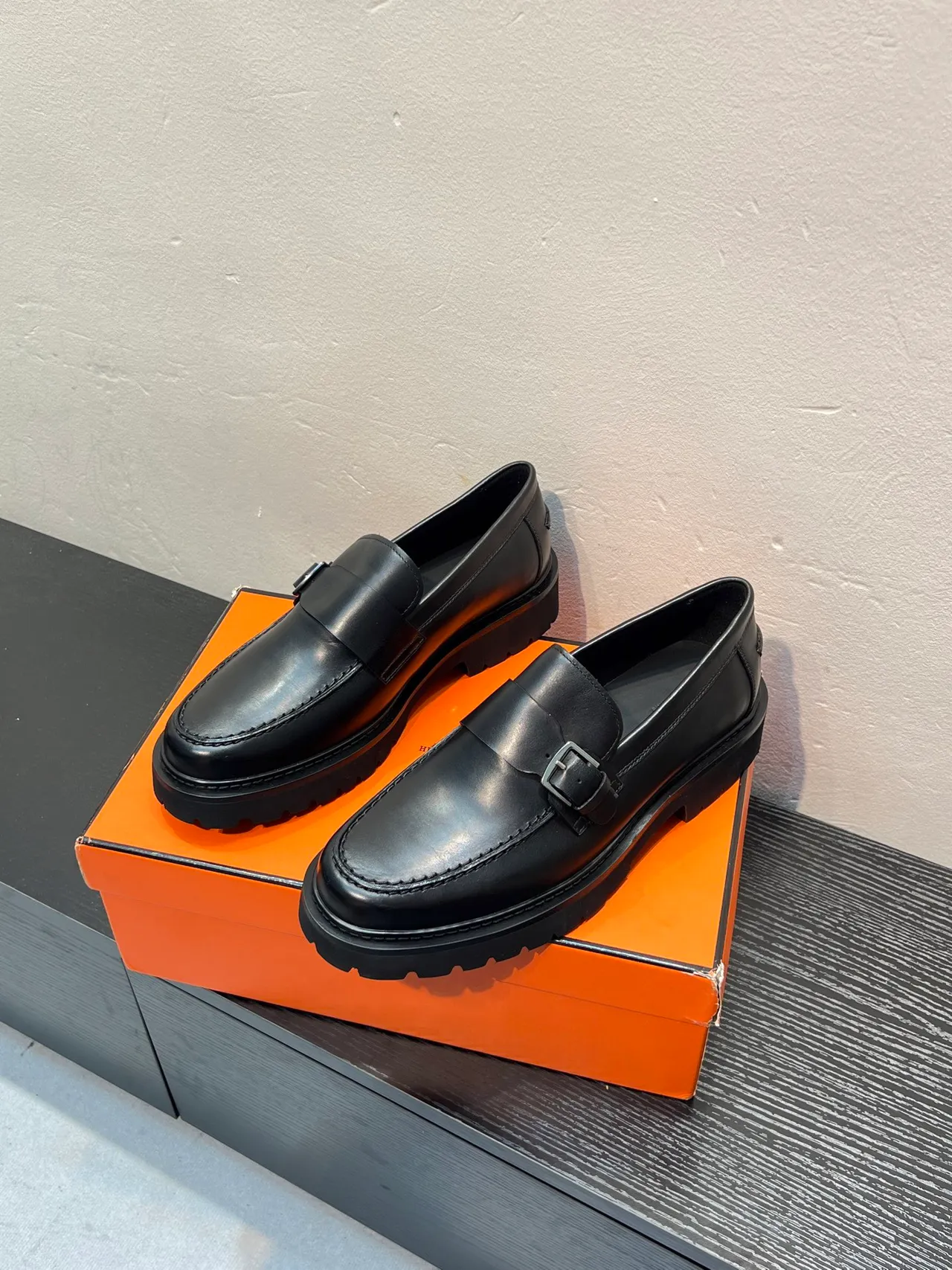 Black Buckle-Monk Strap Thick Lug Sole Loafer 3