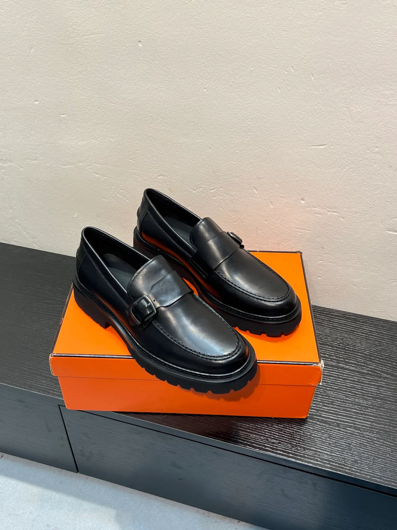Black Buckle-Monk Strap Thick Lug Sole Loafer 5