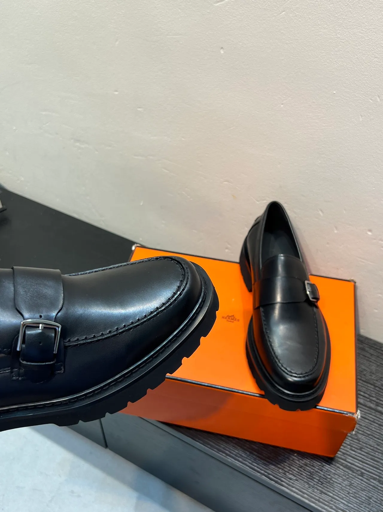 Black Buckle-Monk Strap Thick Lug Sole Loafer 8