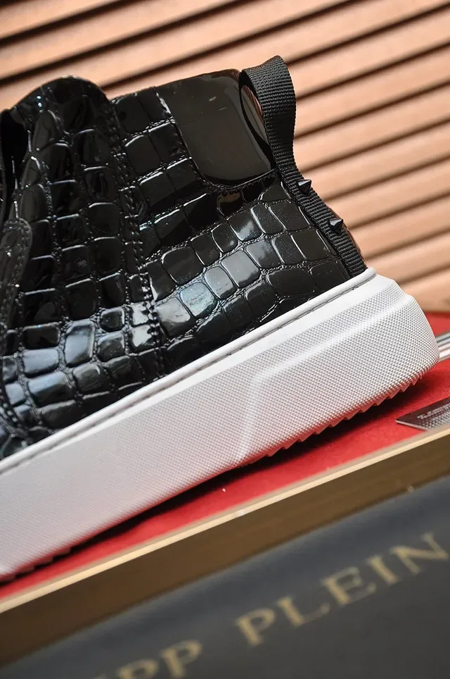Black Croc-Embossed Zipper High-Top Lifestyle Sneaker 2