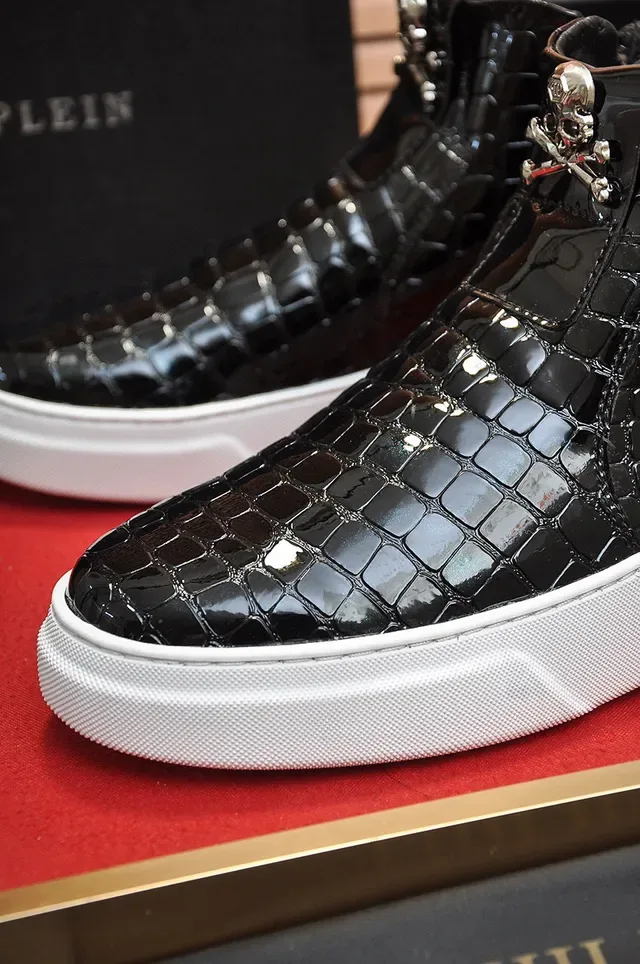 Black Croc-Embossed Zipper High-Top Lifestyle Sneaker 3