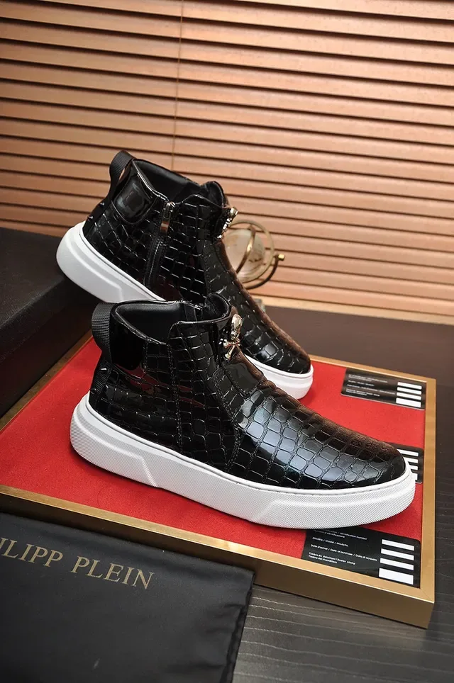 Black Croc-Embossed Zipper High-Top Lifestyle Sneaker 4