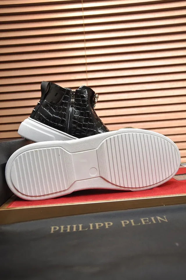 Black Croc-Embossed Zipper High-Top Lifestyle Sneaker 5