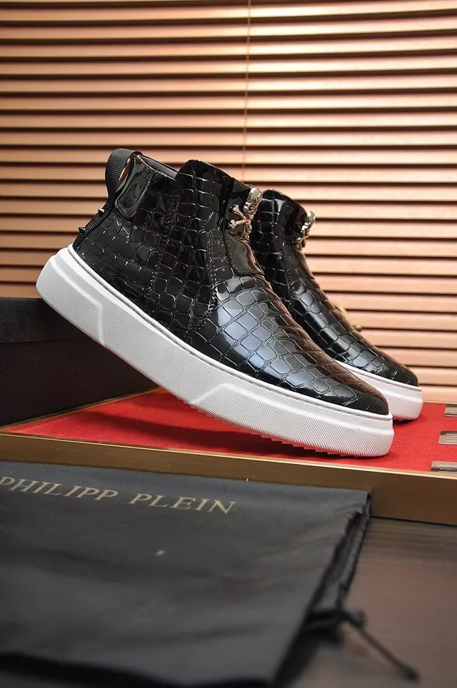 Black Croc-Embossed Zipper High-Top Lifestyle Sneaker 8