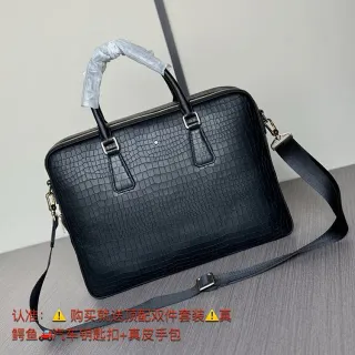 Black Crocodile-Embossed Leather Structured Rectangular Silhouette Boston Bag