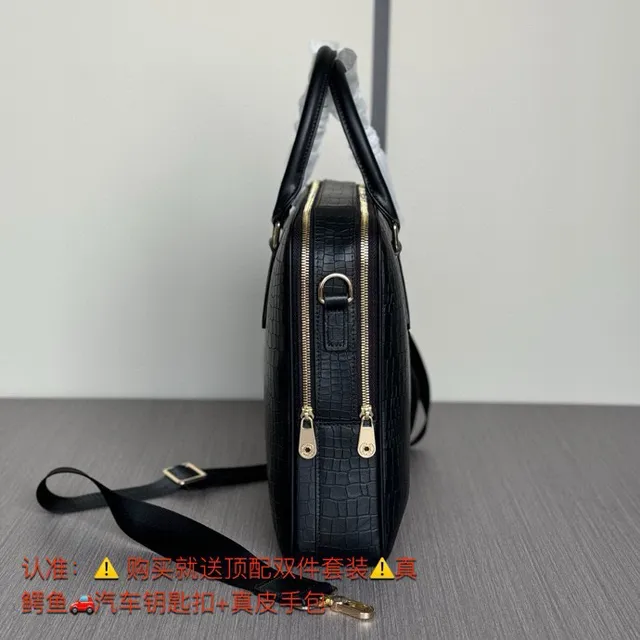 黑色鳄鱼压纹皮革结构矩形轮廓波士顿包 3