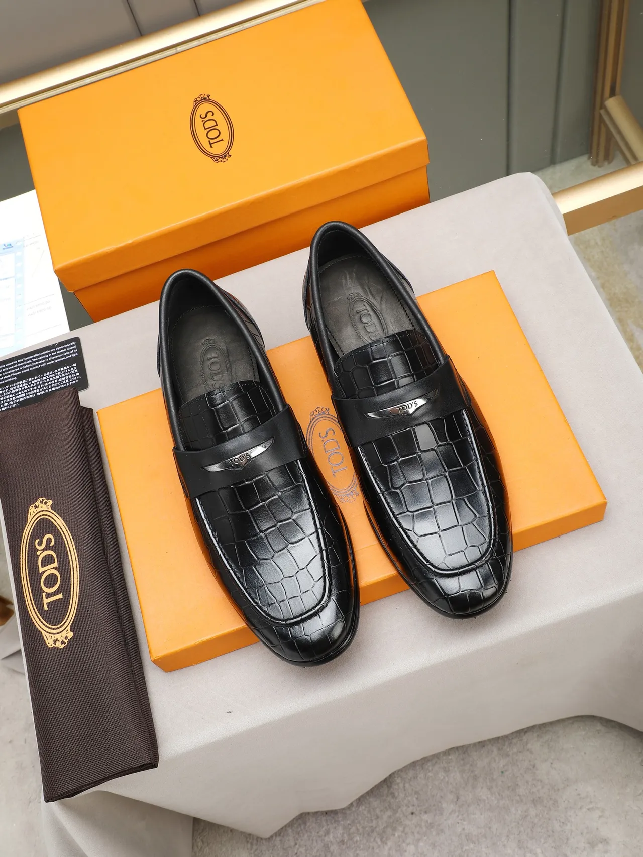 Black Crocodile-Embossed Penny Strap Loafer 4