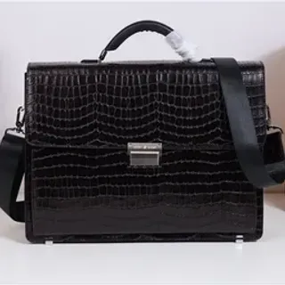 Black Crocodile-Embossed Structured Briefcase Handbag