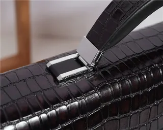 Black Crocodile-Embossed Structured Briefcase Handbag 4