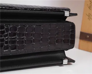 Black Crocodile-Embossed Structured Briefcase Handbag 5