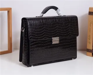 Black Crocodile-Embossed Structured Briefcase Handbag 9