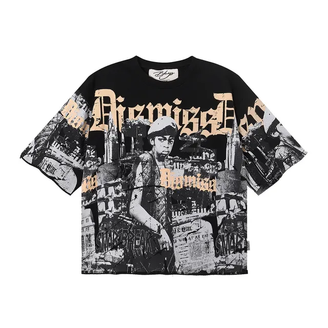Black Cropped Graphic Print T-Shirt 3
