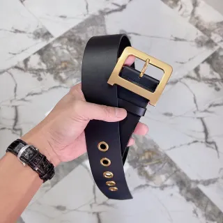 Black Gold Matte Strap Rectangular Buckle Leather Belt
