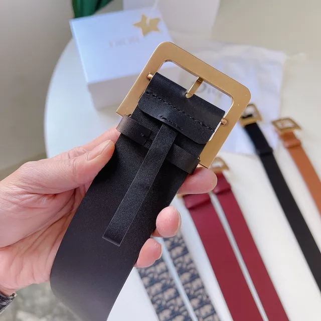 Black Gold Matte Strap Rectangular Buckle Leather Belt 6