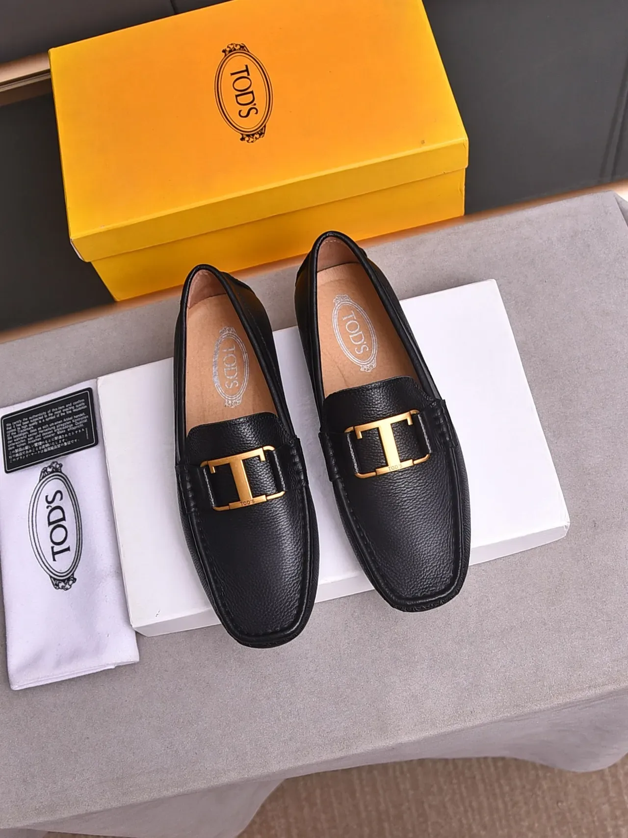 Black Gold Pebbled Leather Buckle Loafer 2