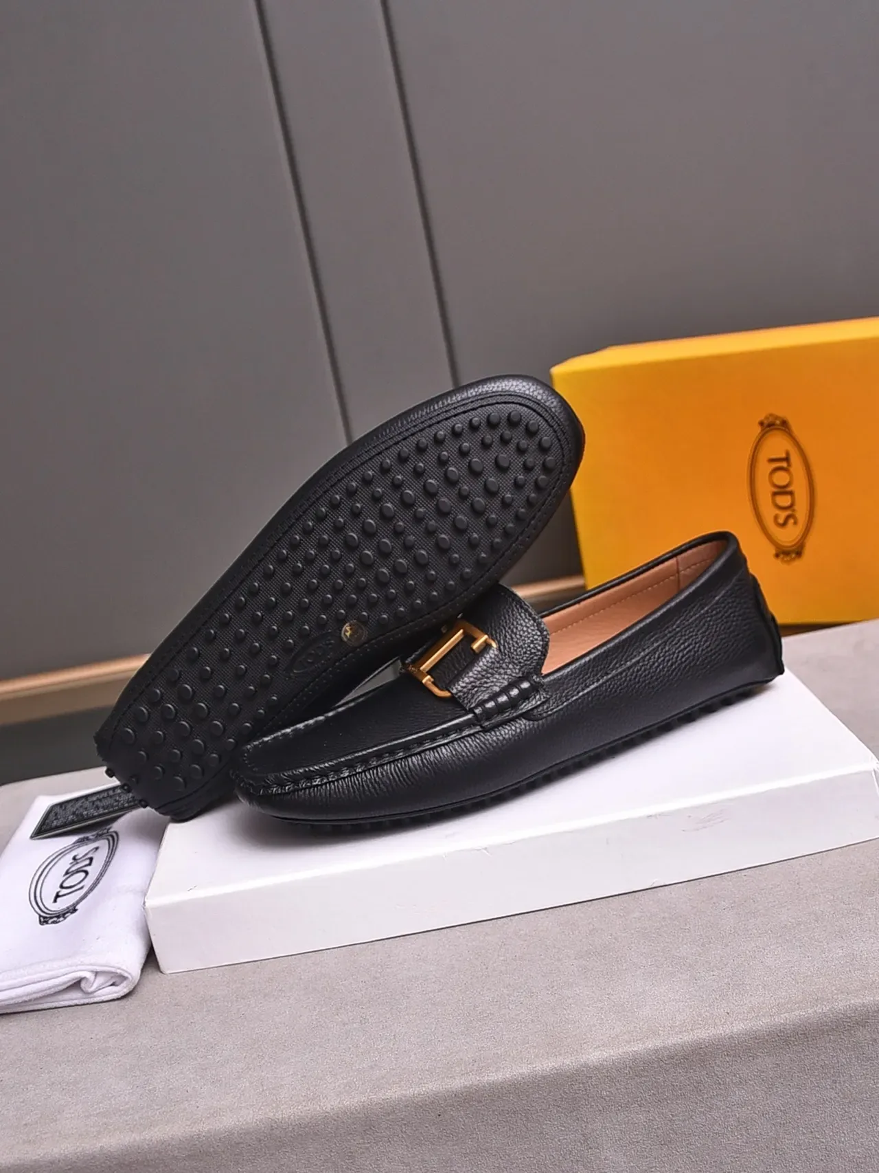Black Gold Pebbled Leather Buckle Loafer 4