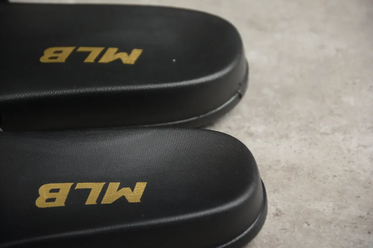 Black Gold Synthetic Upper Logo Accent Slippers 5