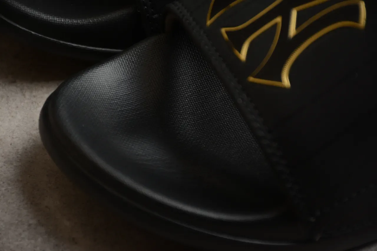 Black Gold Synthetic Upper Logo Accent Slippers 7