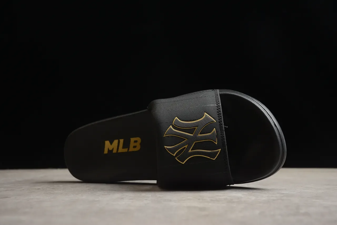 Black Gold Synthetic Upper Logo Accent Slippers 11