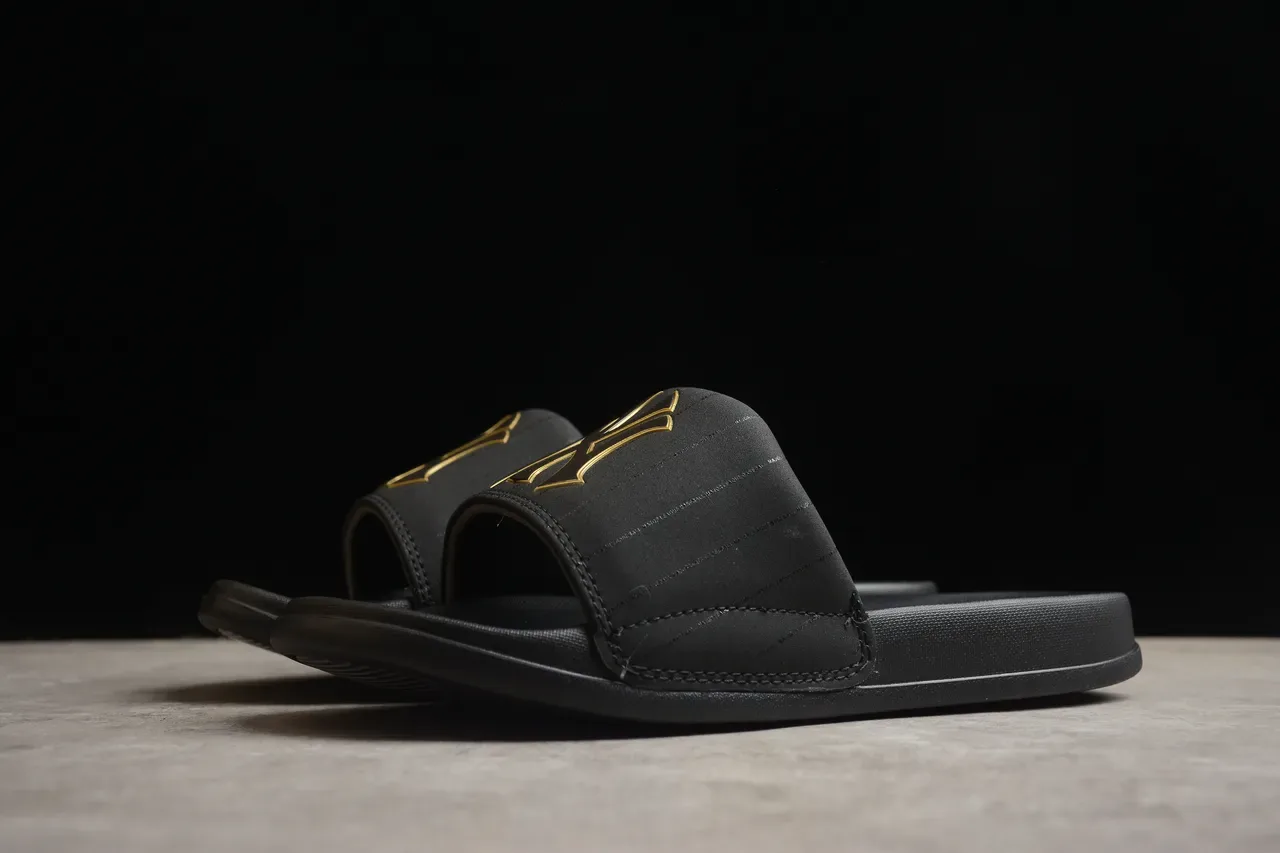 Black Gold Synthetic Upper Logo Accent Slippers 13
