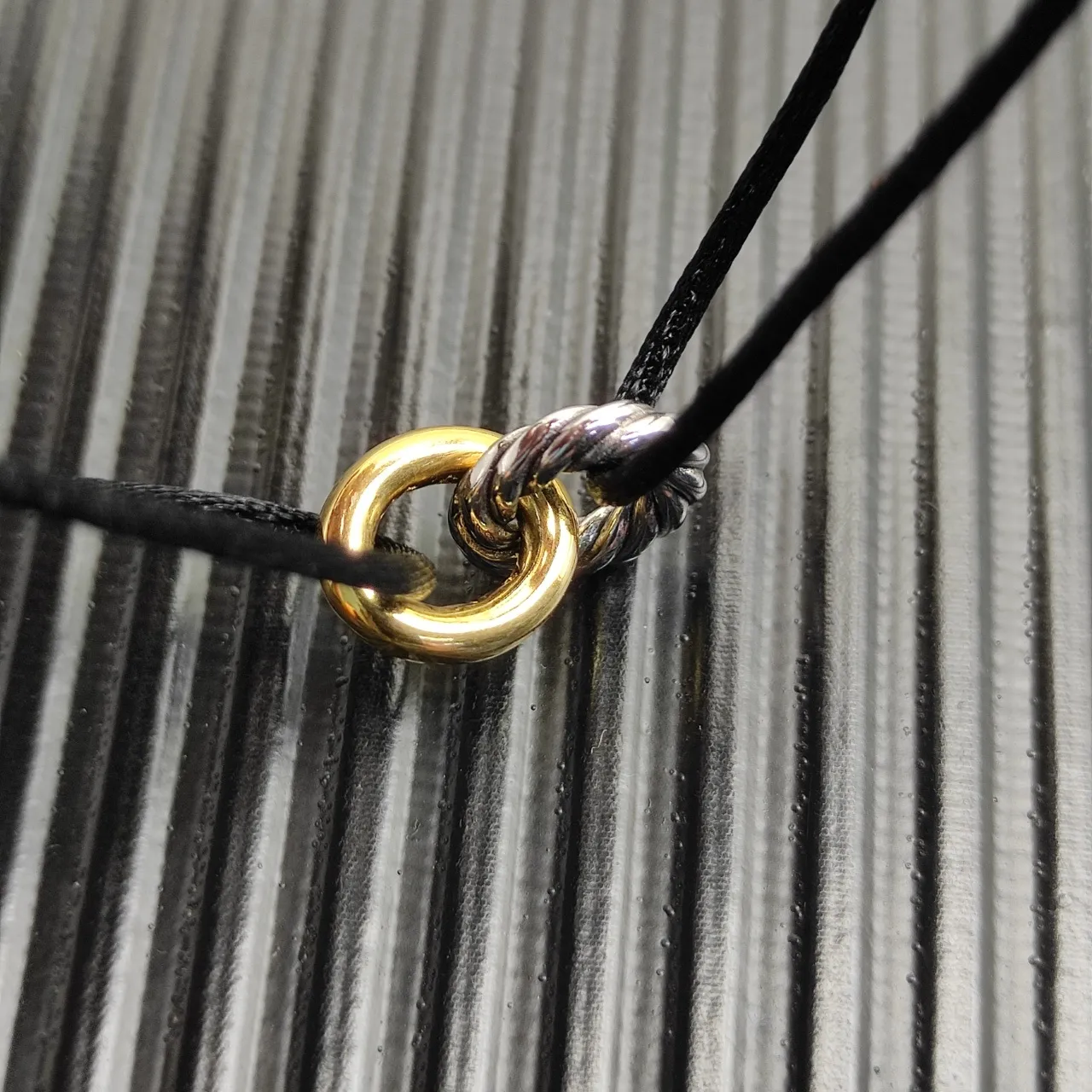 Black Gold Thin Cord Dual-Tone Twisted Knot Bracelet 4