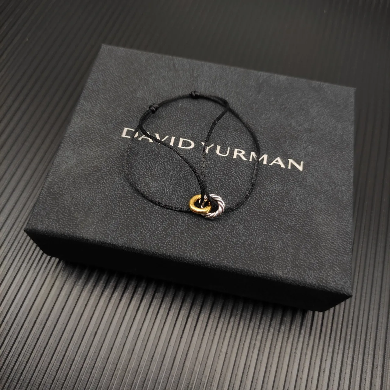 Black Gold Thin Cord Dual-Tone Twisted Knot Bracelet 5