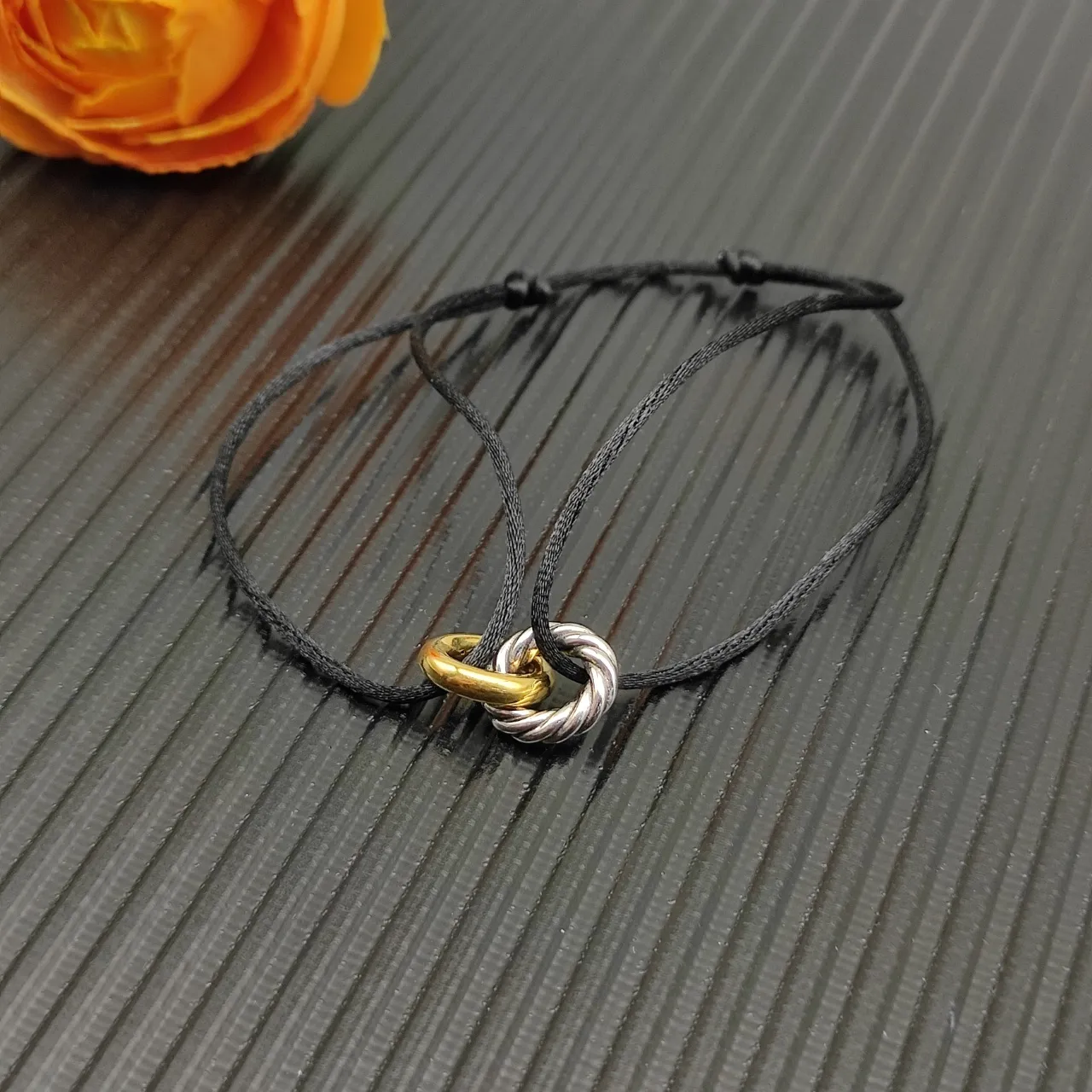 Black Gold Thin Cord Dual-Tone Twisted Knot Bracelet 6