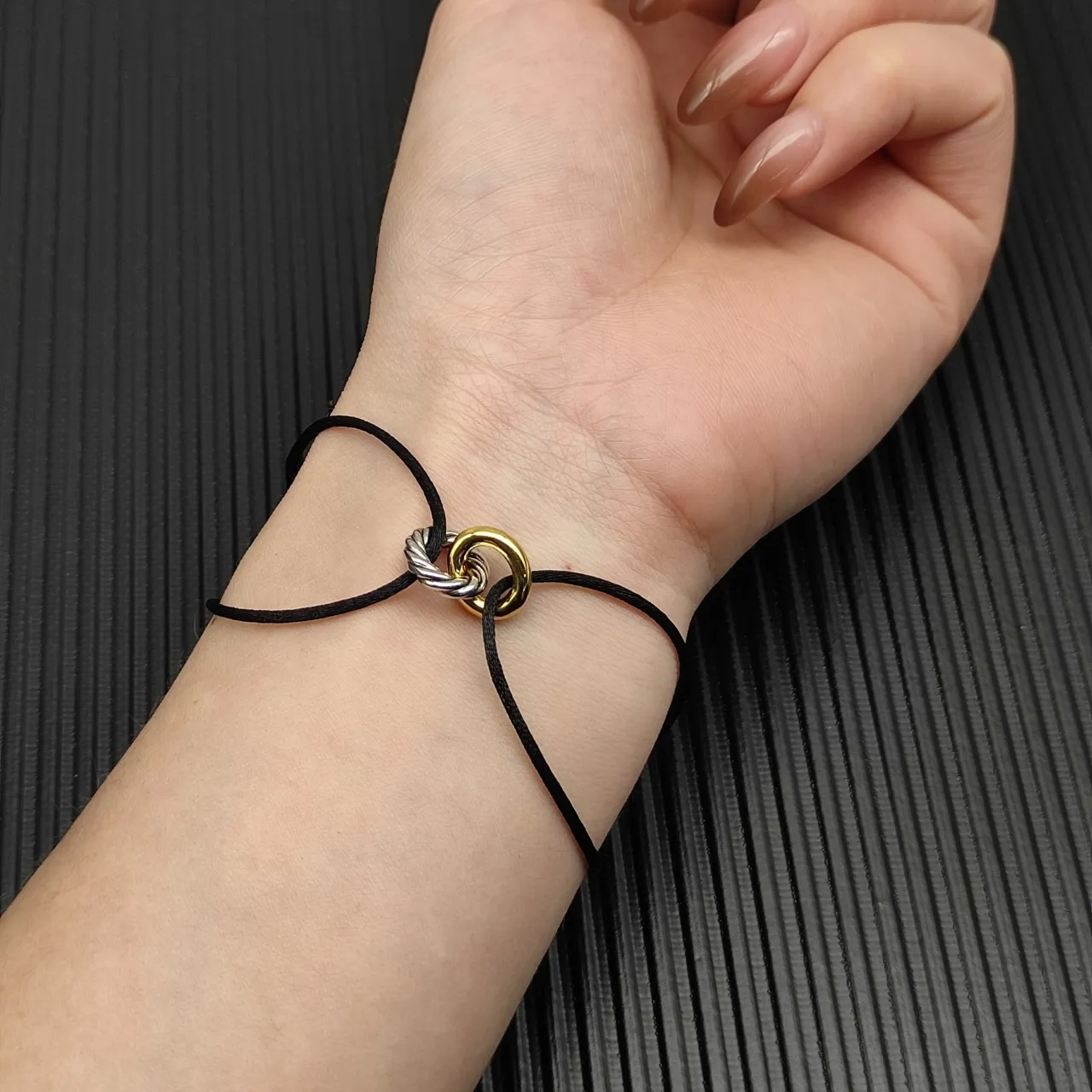 Black Gold Thin Cord Dual-Tone Twisted Knot Bracelet 7