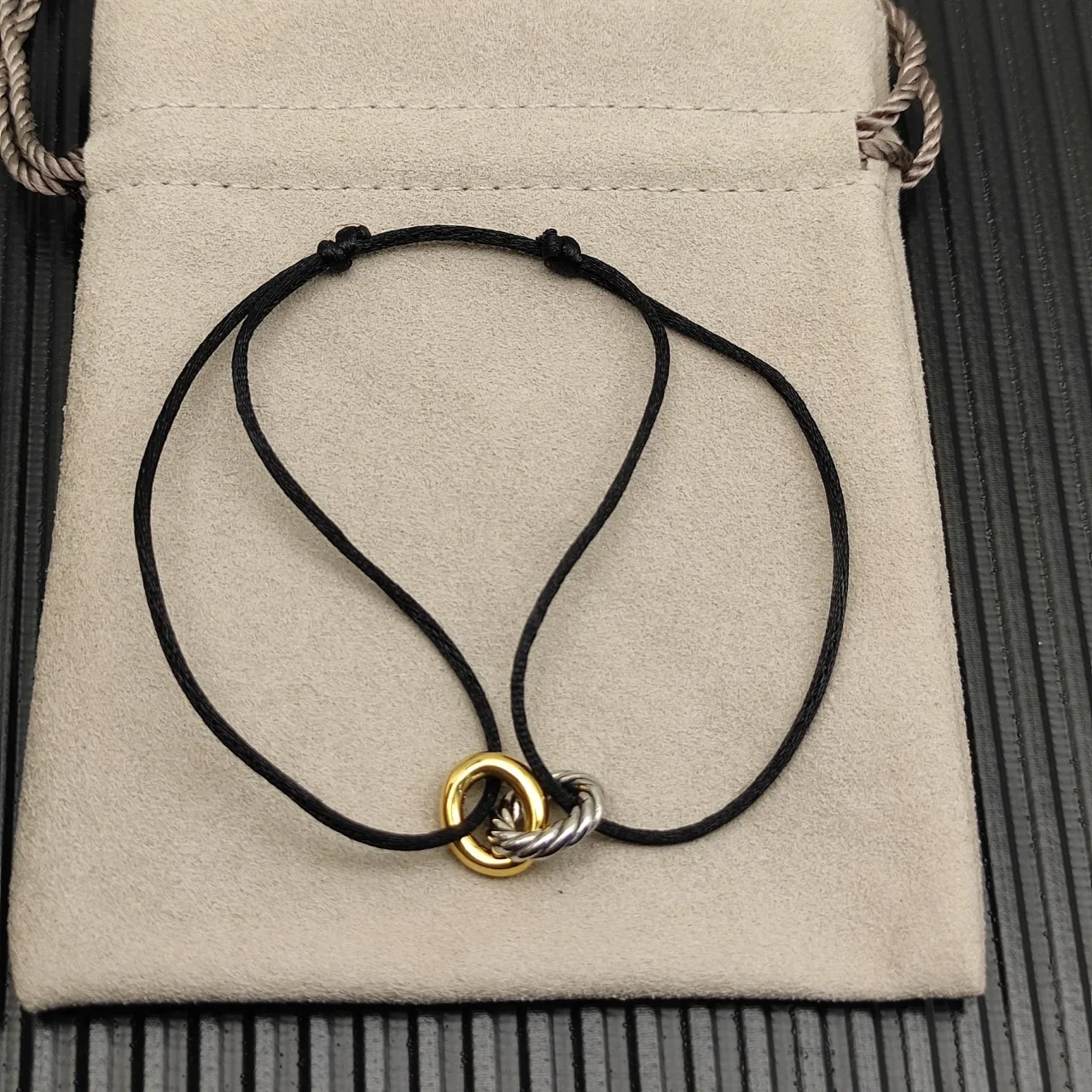 Black Gold Thin Cord Dual-Tone Twisted Knot Bracelet 8