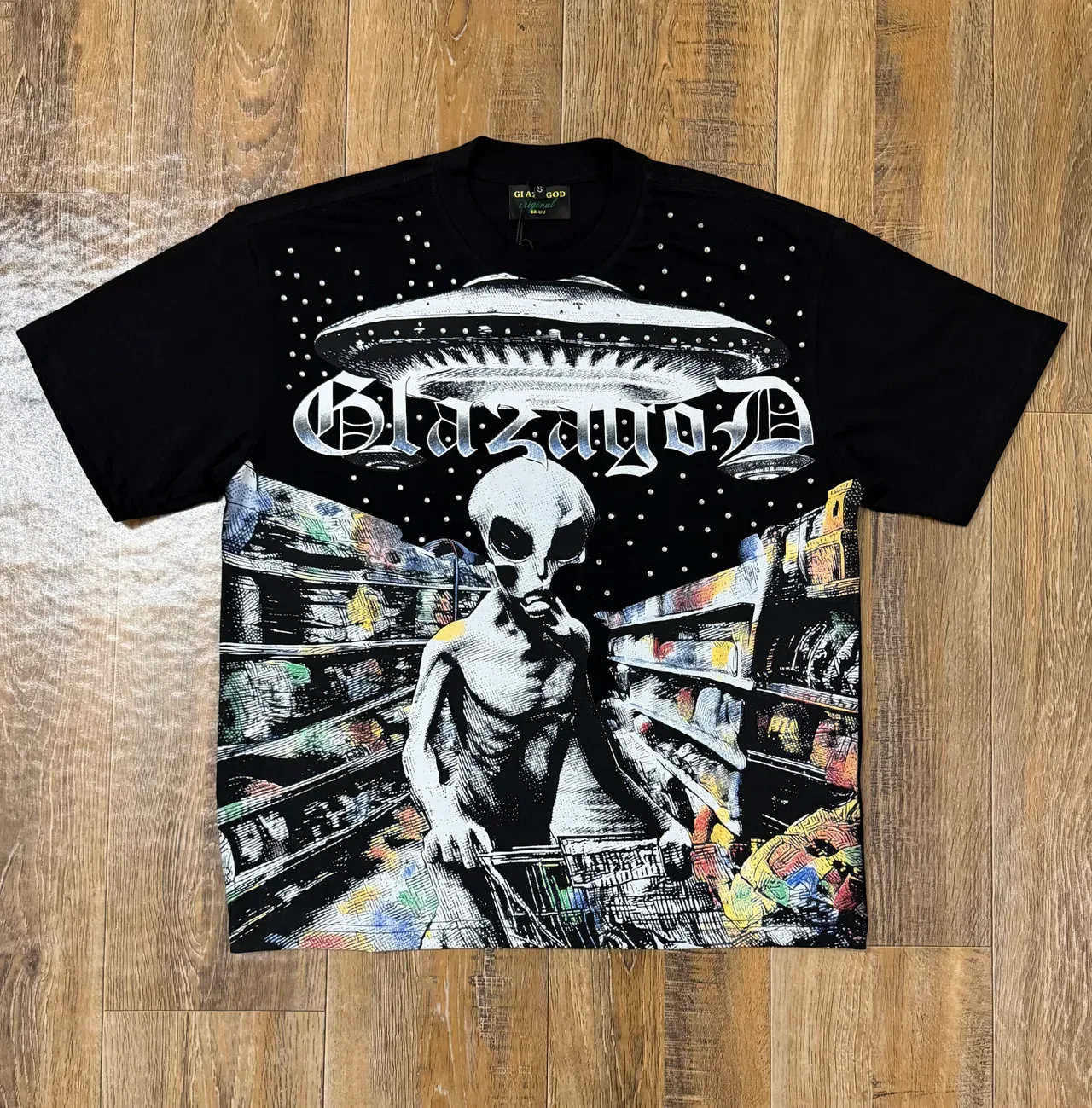 Black Graphic Print Alien Theme Oversized T-Shirt 3