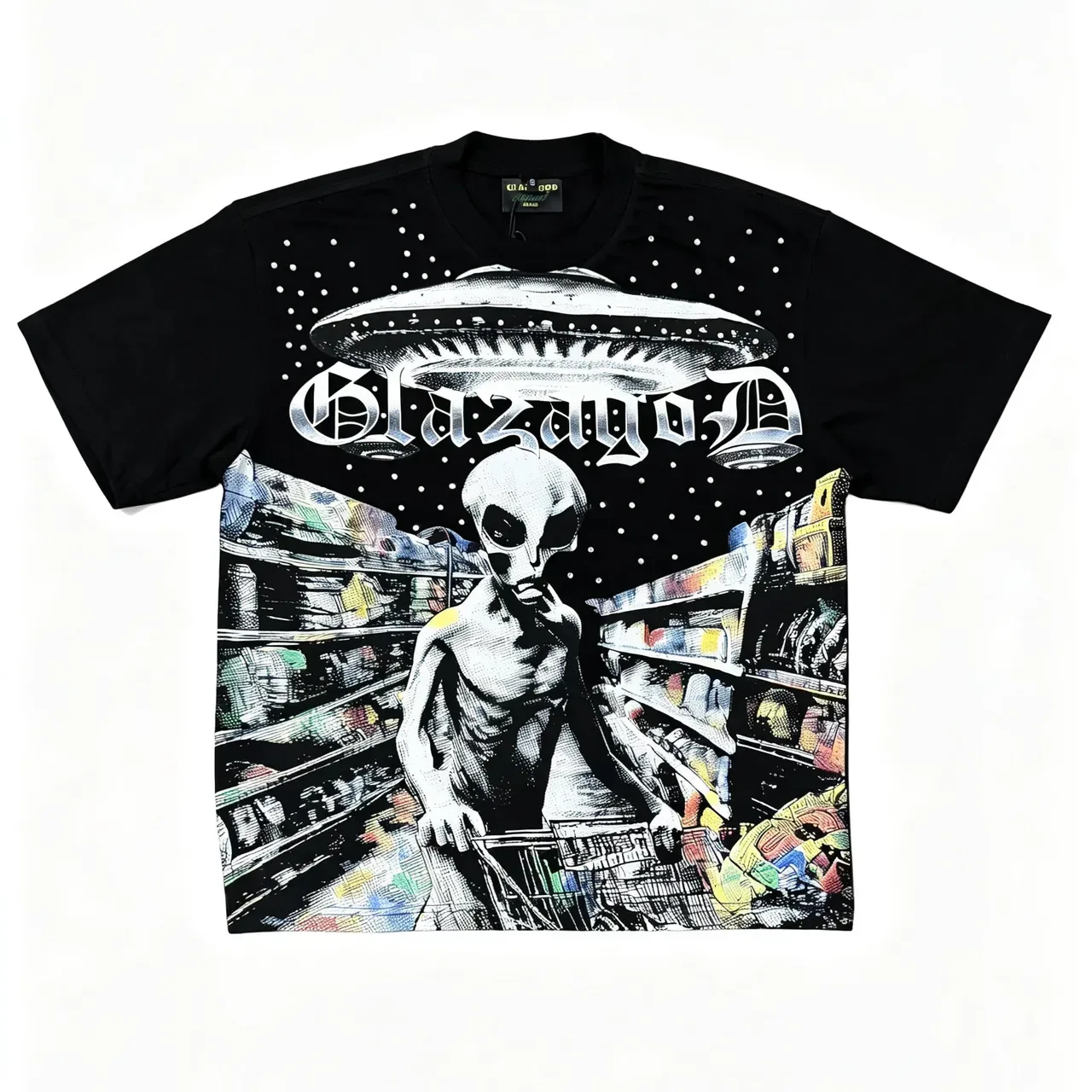 Black Graphic Print Alien Theme Oversized T-Shirt 6