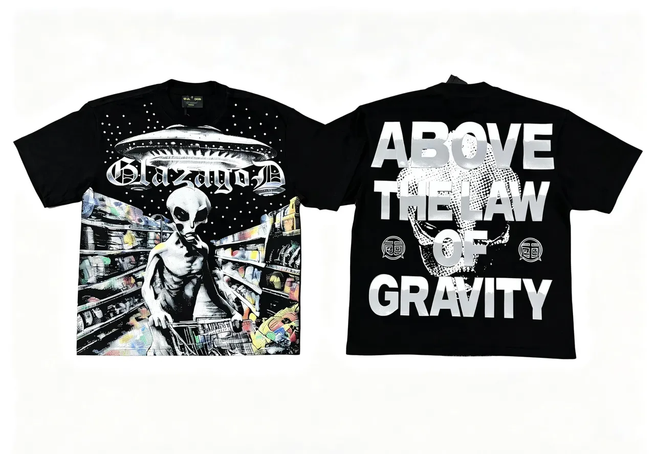 Black Graphic Print Alien Theme Oversized T-Shirt 7