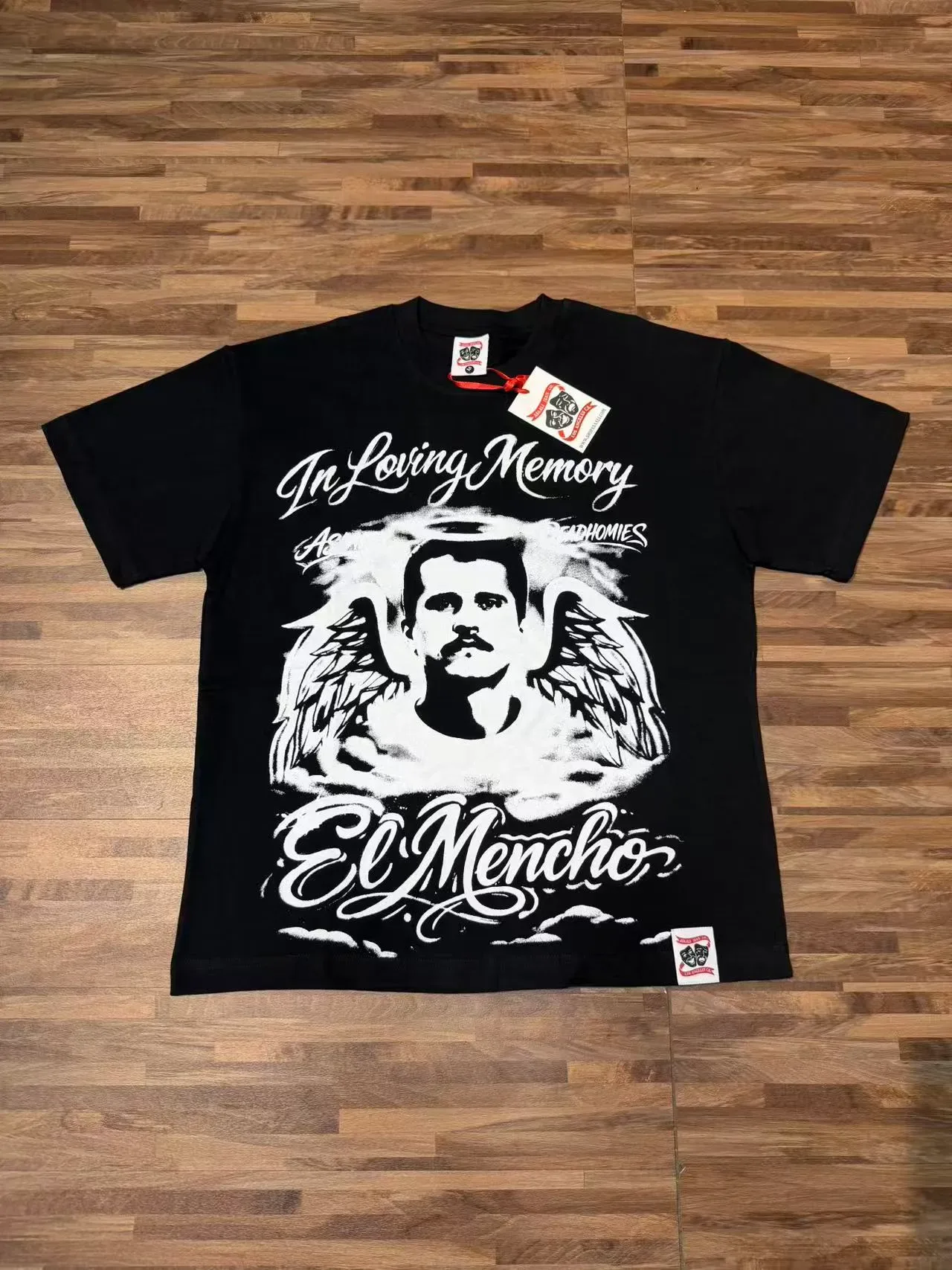 Black Graphic Print Angel Memorial T-Shirt 2