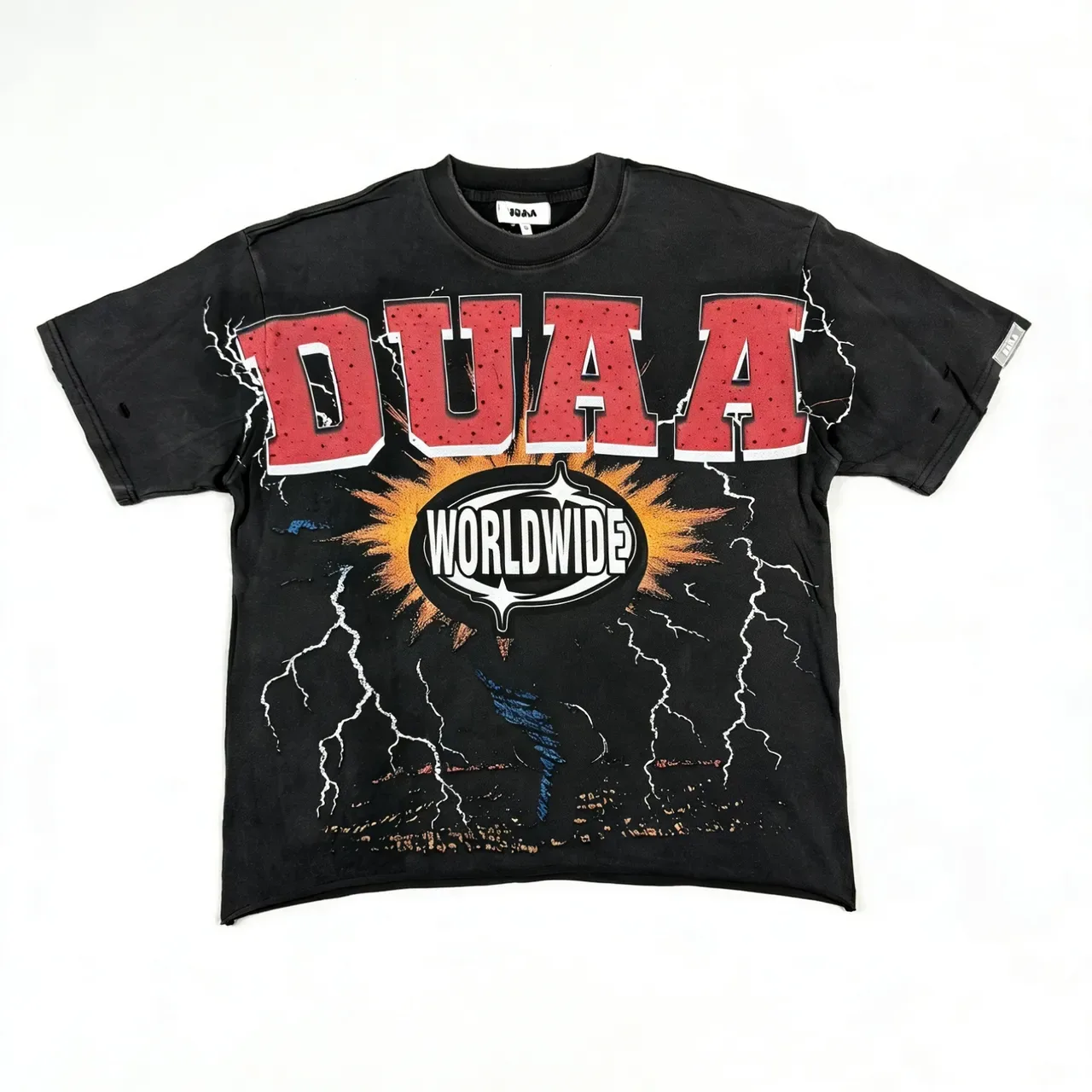 Black Graphic-Print Distressed Oversized T-Shirt 9
