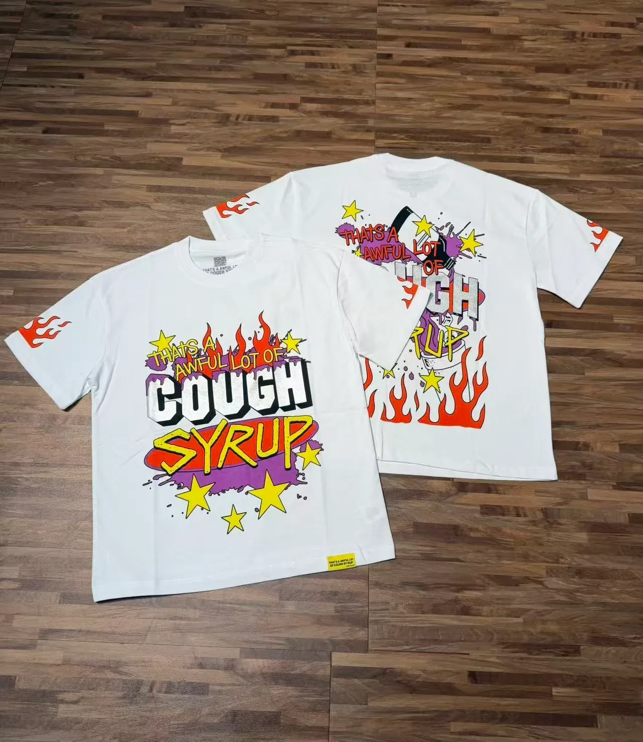 Black Graphic-Print Flame and Star Motif T-Shirt 4