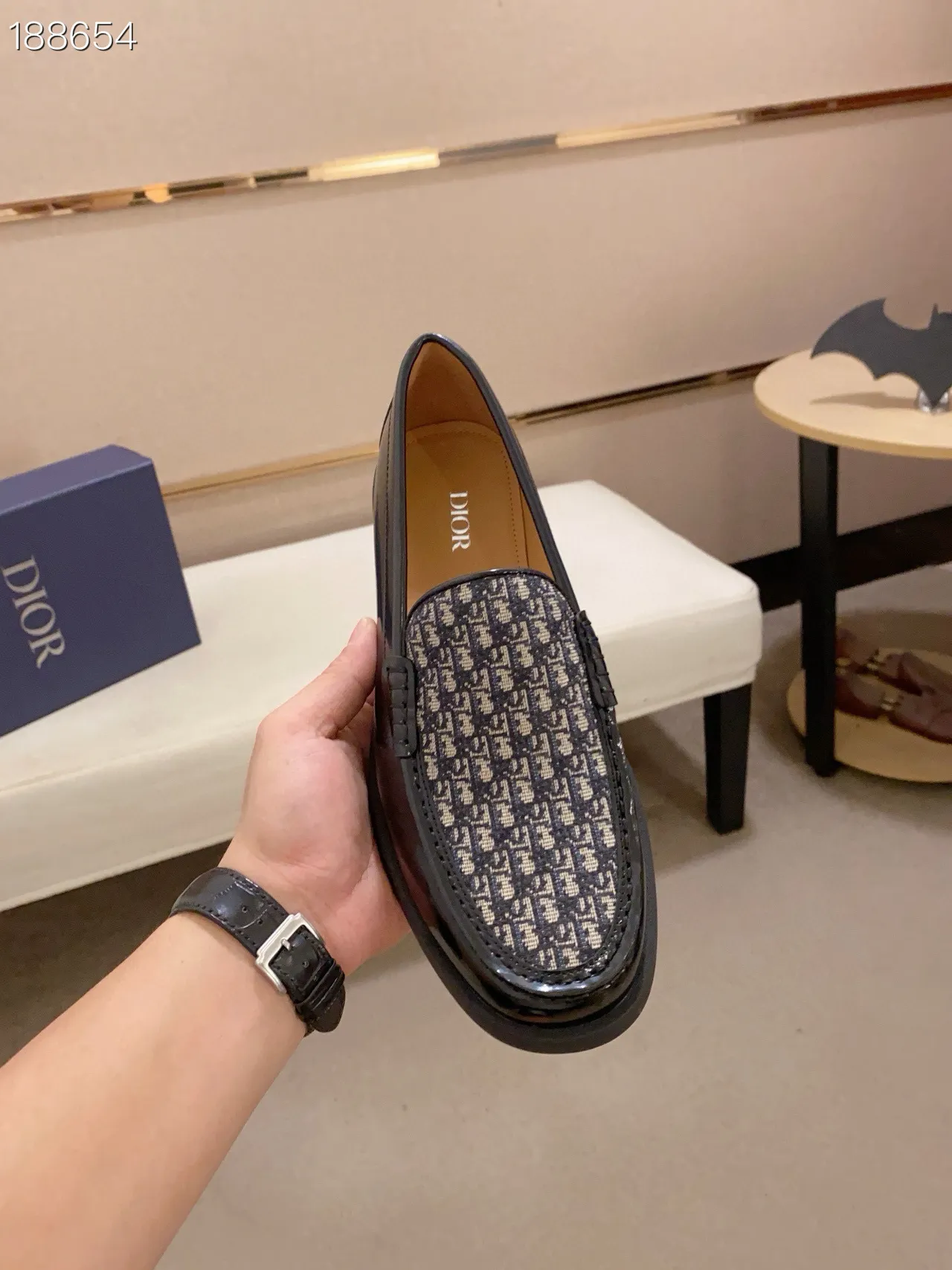 Black Gray Patent Leather Monogrammed Vamp Loafer 4