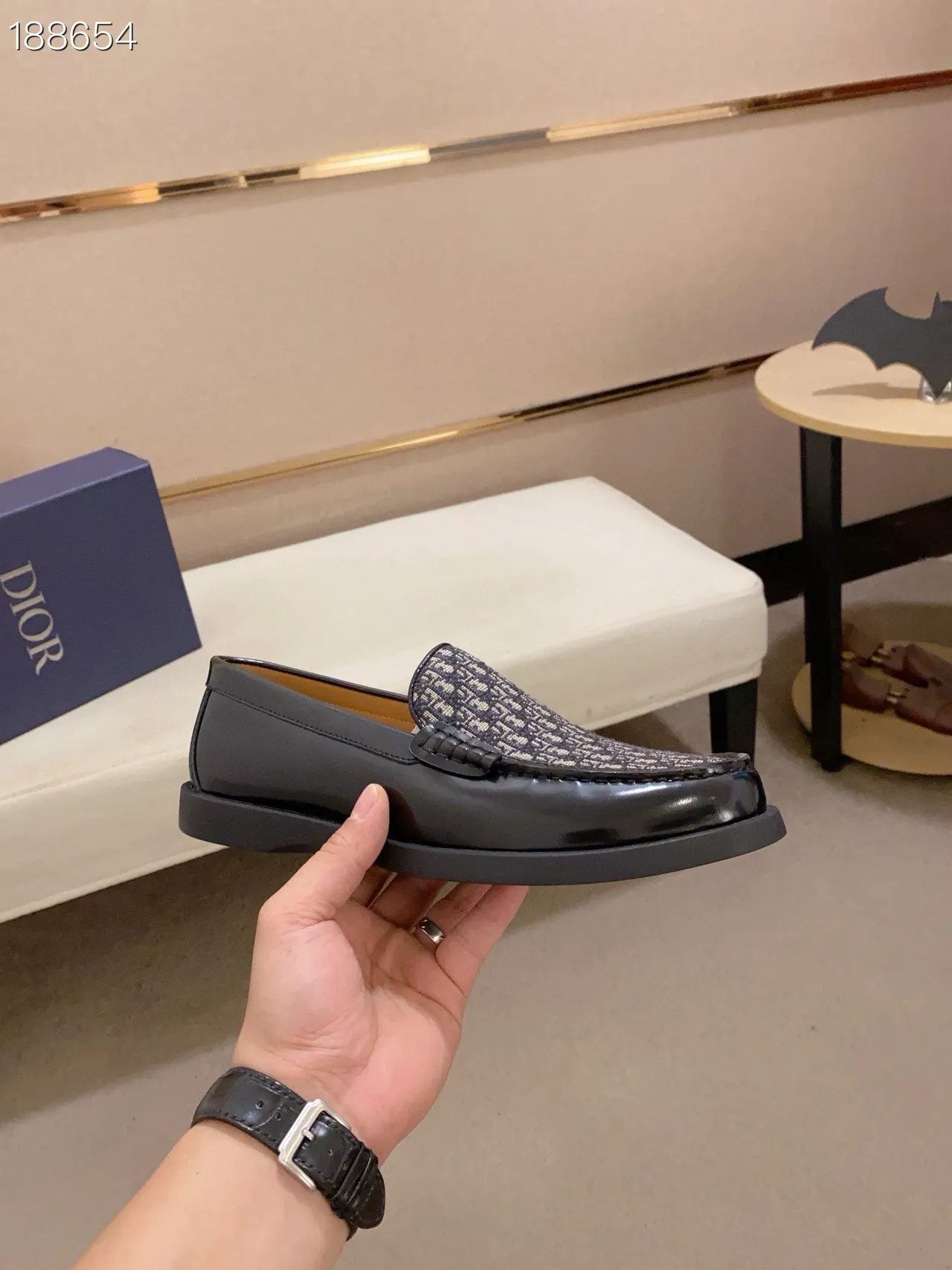 Black Gray Patent Leather Monogrammed Vamp Loafer 7