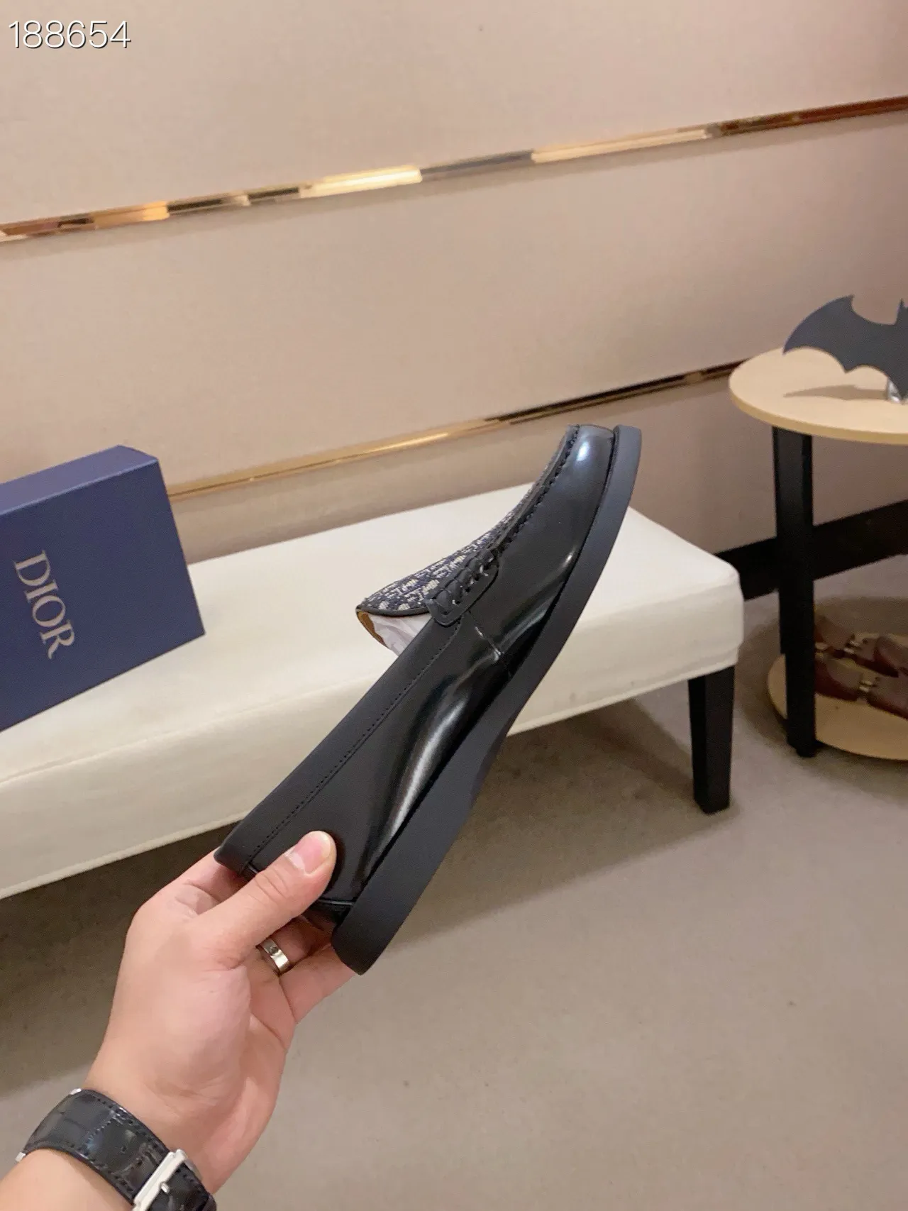 Black Gray Patent Leather Monogrammed Vamp Loafer 8