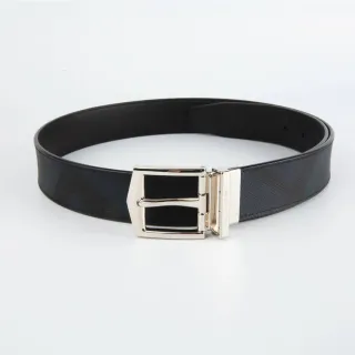 Black Gray Reversible Patterned Fabric Leather Belt