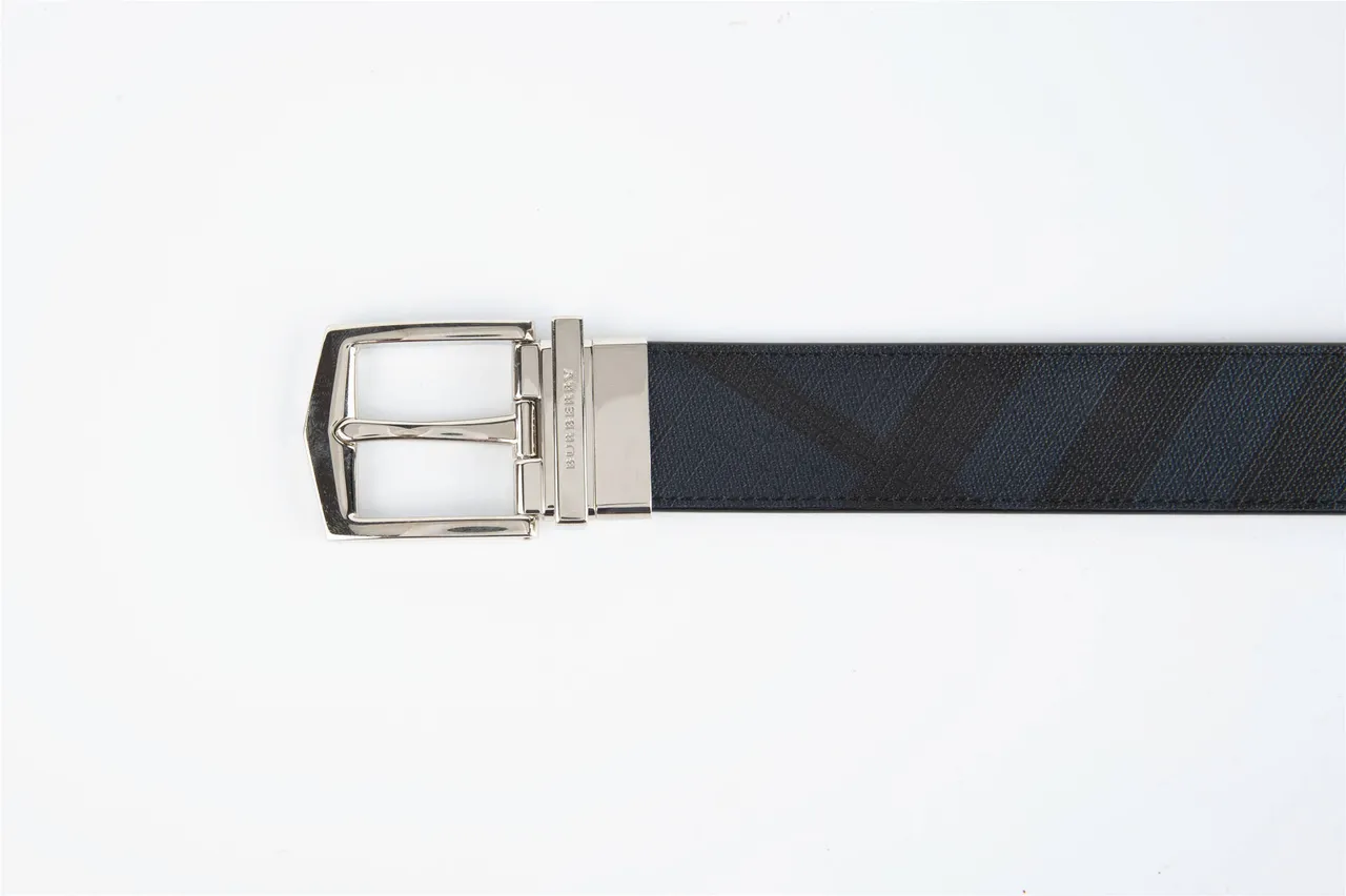 Black Gray Reversible Patterned Fabric Leather Belt 4