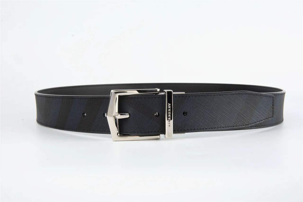 Black Gray Reversible Patterned Fabric Leather Belt 5