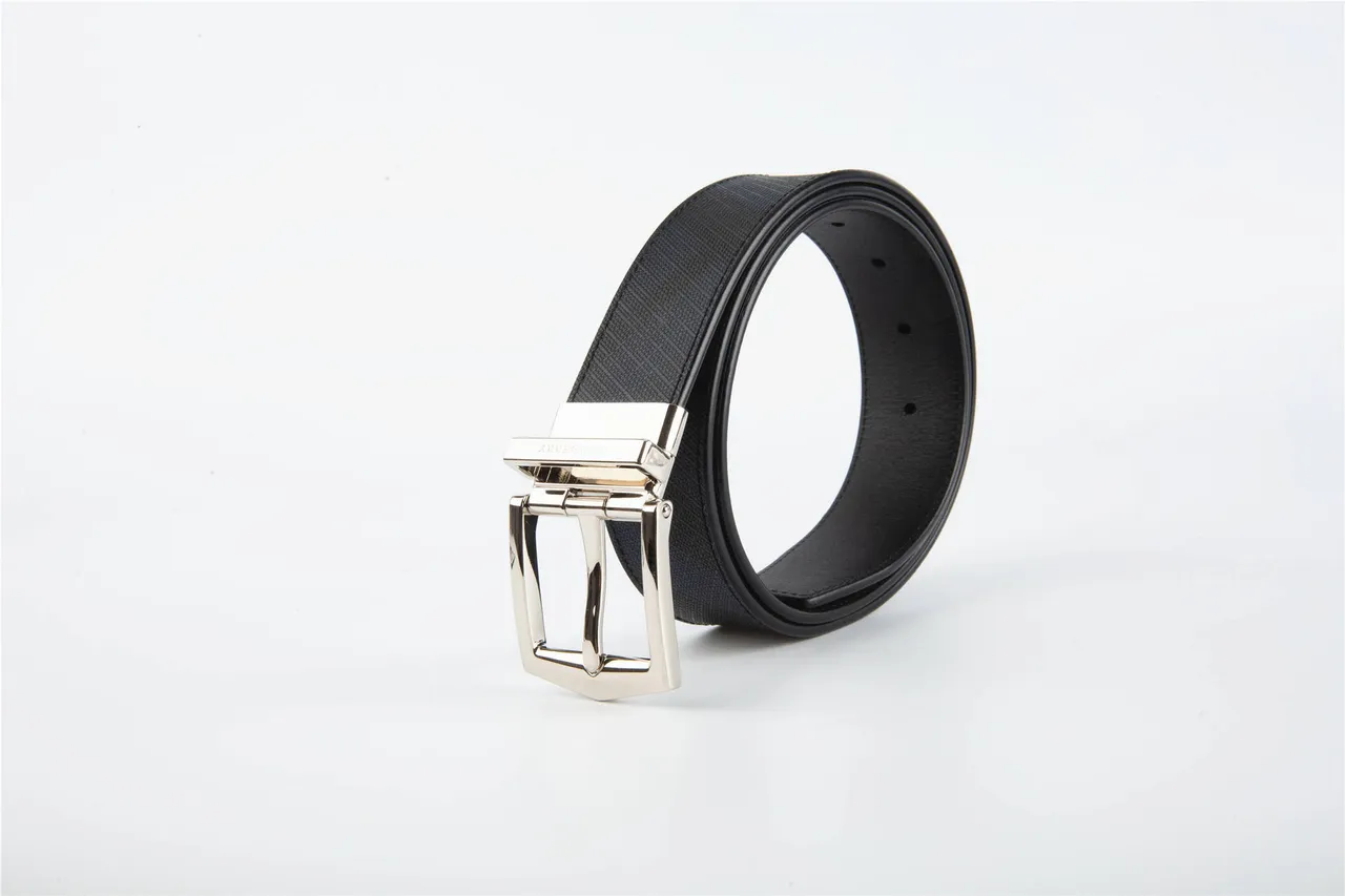 Black Gray Reversible Patterned Fabric Leather Belt 6