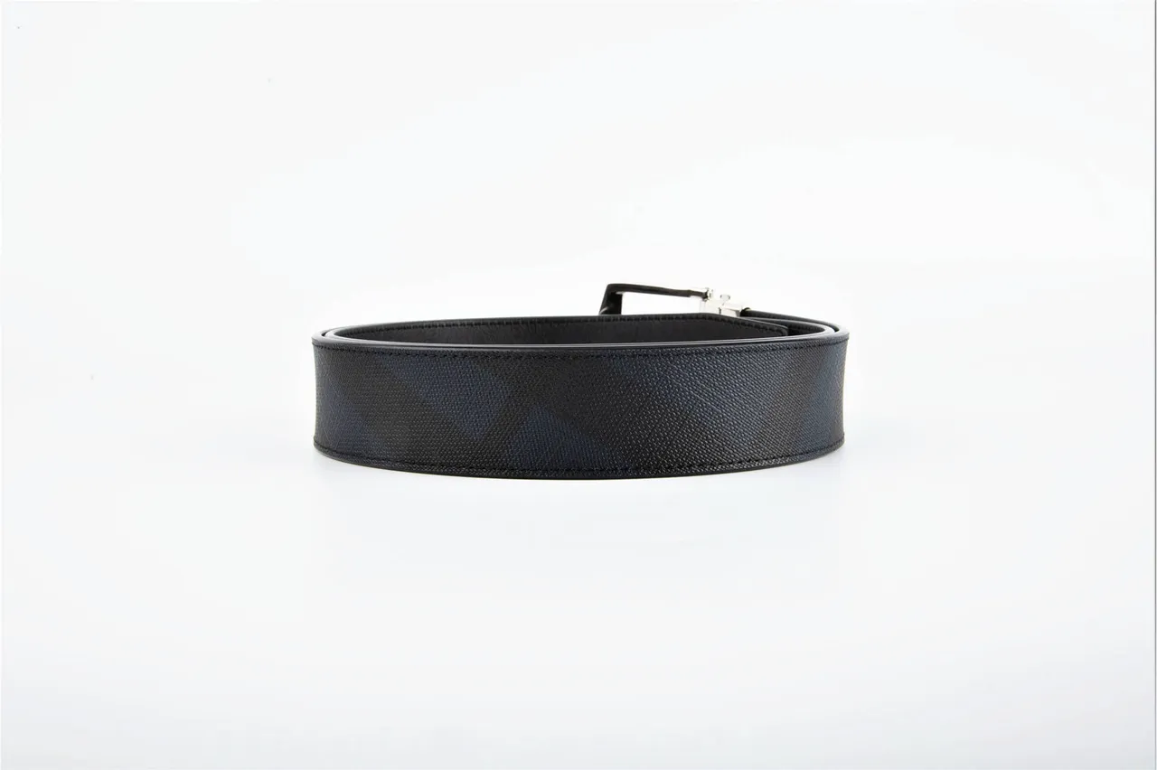 Black Gray Reversible Patterned Fabric Leather Belt 7
