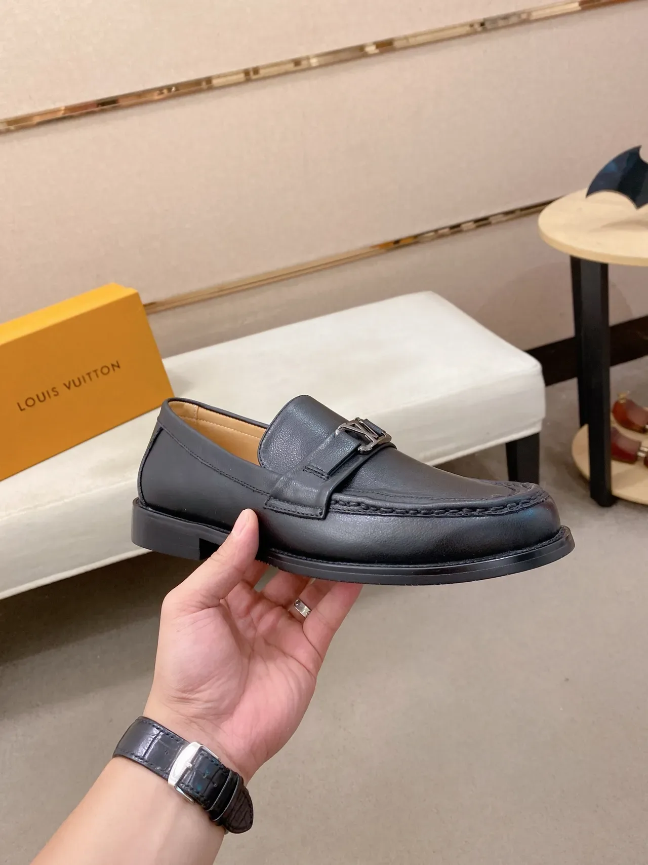 Black Leather Bit Strap Loafer 5