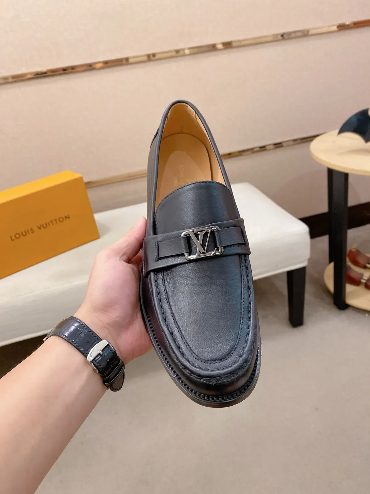 Black Leather Bit Strap Loafer 6