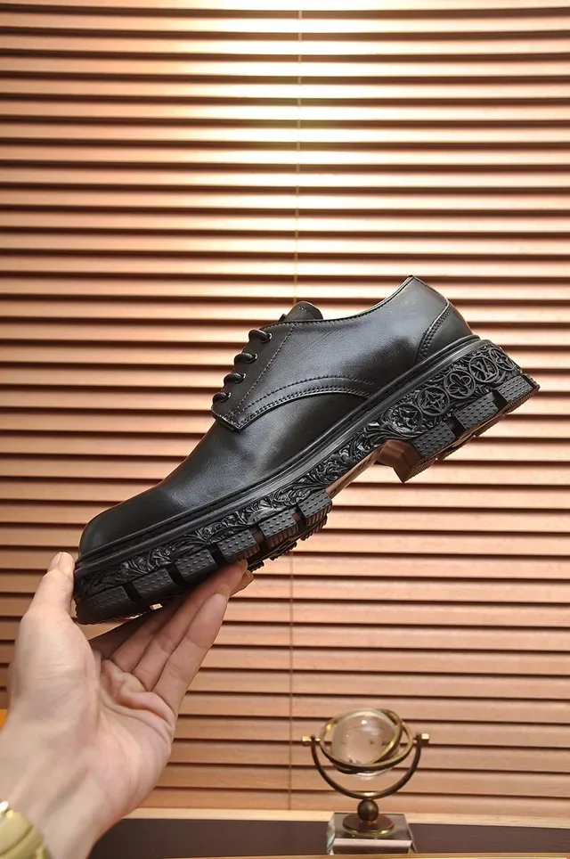 Sapatos Oxford de couro preto com bico redondo 6